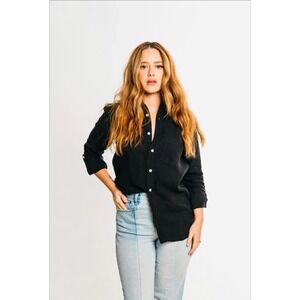 Emily Phillips Girlfriend Button Down Shirt 100% Linen Size 2 (XS) Black Coastal